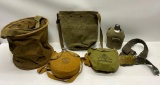 Militaria: U.S. Army Canvas Water Bucket, Boys Scout Canteens, Tote, Belt Bag