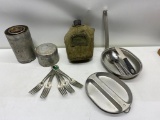 Militaria: Vietnam Era Camp Stove, Canteen, WWII Mess Kit & Utensils (Signed)