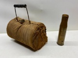 WWII Field Gear, Old Water Bottle, Trench Art Shell