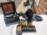 Old Syringes and Portable Record Player with Wild Turkey Calls Instruction Record