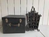 Antique Hat Box and Hats and Magazine Rack