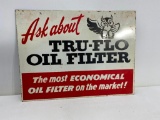 Vintage Metal Tru-Flow Oil Filter Sign, 16in x 36in
