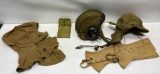 Militaria: WWII Leggings, Sewing Kit, Navy Cold Weather Hat, Wool Gas Hood, 70's Tanker Headset