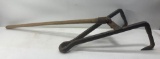Large Cast Iron Ice Tongs with Wooden Handle, Approx. 42in Long