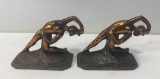 Pair of Art Nouveau Bronze Book Ends, Approx. 8in Wide Each