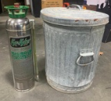 Fyr-Fyter Fire Extinguisher, Galvanized Trash Can and Lid