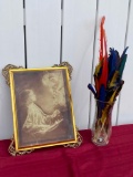 Native American Feathers, Vase and Old Picture Frame and Picture