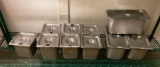 Lot of 10; (7) 1/6 Stainless Steel Steam Pans w/ lids, (3) 1/3 Stainless Steel Steam Pans w/ lids
