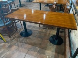 Solid Wood Top Restaurant Table w/ Steel Double Pedestal Bases 66