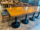Solid Wood Top Restaurant Table w/ Steel Double Pedestal Bases 48