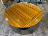 Solid Wood Top Restaurant Table Dual-Top Round/ Square Drop Leaf w/ Steel Single Pedestal Bases