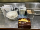Group of To-Go Silverware, Napkins Paper Bags, Coffee Filters, Coffee & Tea