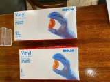 Two New Boxes of ECOLAB Blue Vinyl Gloves, Powder Free, XL & L, 100 Per Box, 200 Total