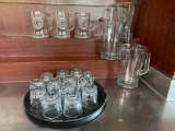 3 Glass Beer Pitchers, 3 GC Beer Mugs, 13 Rocks Glasses, 1 Cocktail Tray
