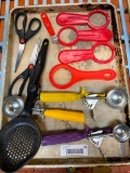 Tray of Utensils, Shears, Scoops, Other