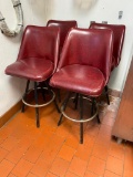 Lot of 4 Swivel Barstools w/ Red Vinyl Seat w/ Backs, 4 Steel Legs, Chrome Ring