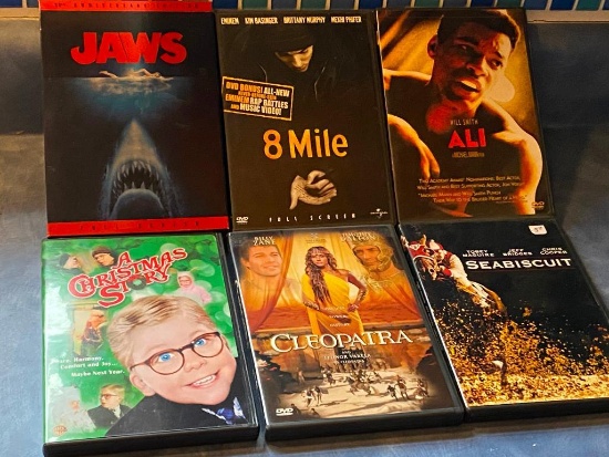 DVD's - 6 Great Movies, Jaws, Ali, Christmas Story, 8 Mile, Sea Biscuit, Cleopatra