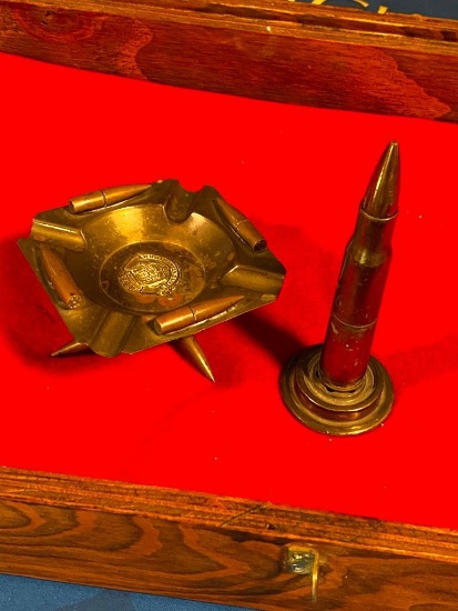 Trench Art, Ashtray and Paperweight, Made of Brass and Ammo