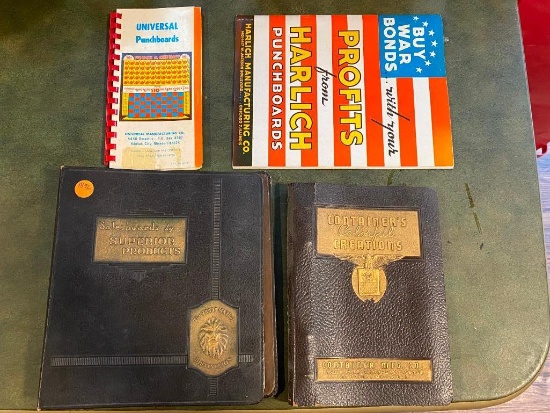 1940's Punch Boards Salesman Kits with Vivid Samples and Prices, 2 Embossed Albums