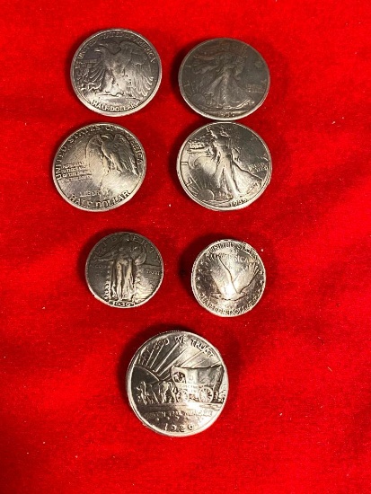 Seven Silver Coin Cuff-Links or Buttons, Made of Silver Coins, 1920s & 1930s