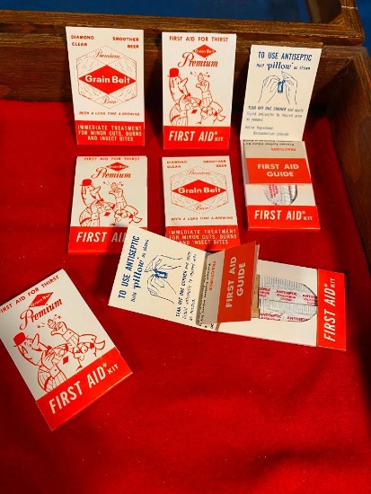 Eight Grain Belt Beer First Aid Kits, Vintage Advertising from Grain Belt Beer