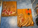 Mid-Century Modern Heavy Plaster Cards & Chess Wall Hangings