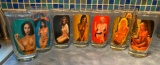 Lot of 9 Peep Show Girlie Nude Girl Drinking Glasses, When Drink is Full Clothes are On, When Empty