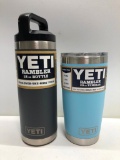 Lot of 2- Yeti Navy 18oz Bottle and Sky Blue 20 oz Tumbler