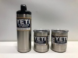 Lot of 3 Stainless Yeti 18oz Bottle 2 Yeti 10 oz Lowballs with lids