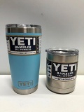 Lot of 2 10 oz Stainless Steel Lowball With Lid And Yeti 26 0z Sky Blue Tumbler