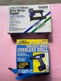 Lot of 2; Drill Master Cordless Drill, 18 Gauge Brad Nailer/ Stapler