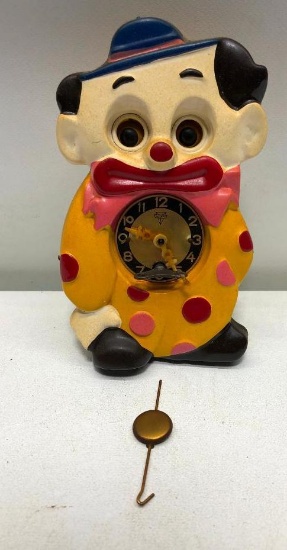 Yellow Clown Wall Clock with Moving Eyes, Mi-Ken 6.75"x4"