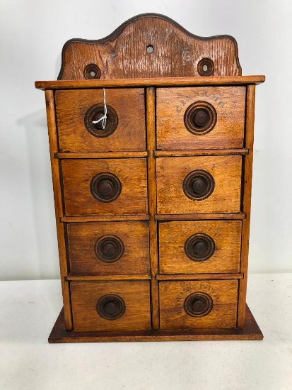 Pine Spice Cabinet with Labels and 8 Drawers