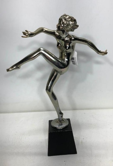 Art Nouveau Dancing Lady Statue 14"x10" Cast Metal Base