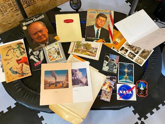 Vintage Ephemera, JFK & Churchill Magazines, NASA Items, Railroad Menus, Postcards, Misc.