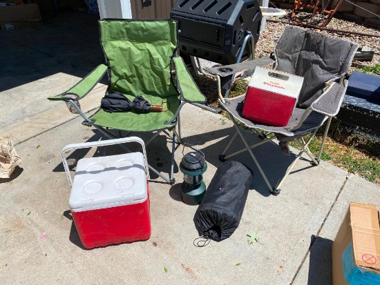 Lantern, Folding Chairs, 2 Coolers, Sleeping Bag