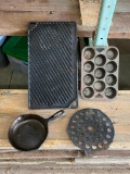 Made in USA Cast Iron Skillet, Muffin Pan, Griddle, Trivet