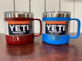 (2) YETI 14oz Mugs - 1 Tahoe Blue & 1 Brick Red