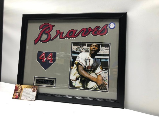 Hank Aaron Signed Photograph, Framed & Matted Under Glass, 22" X 18", Signed C.O.A