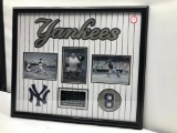 Yogi Berra Framed and Matted Yankee Pinstripe Photos & Engraved Plaque with Accomplishments