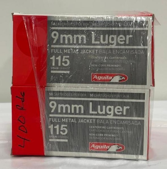 New Ammo: 8 Boxes of 9mm Luger Full Metal Jacket, 115 Grain, 400 Total Rounds