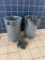 Two Brute Trash Cans, Dollys and Broom and Dust Bin