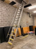 Fixed Metal Angled Ladder, 16 Feet w/ Safety Rails, Heavy Duty
