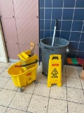 Brute Trash Can and Dolly, Mop Bucket and Wet Floor Sign