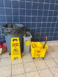 Brute Trash Can and Dolly, Mop Bucket, Wet Floor Sign and Trash Can