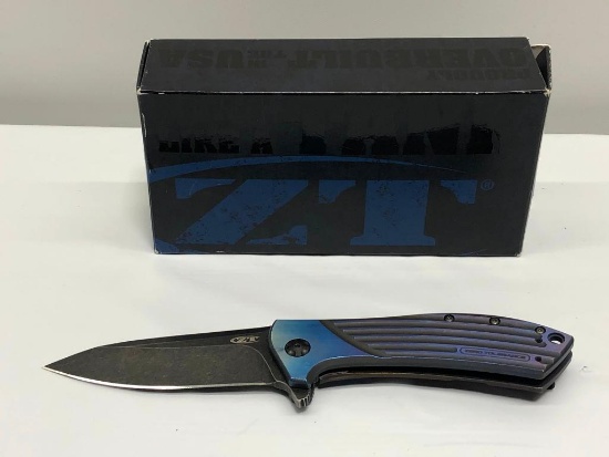 ZT 0801BW ZT Flipper Titanium Blackwash Folding Knife w/ Factory Box SN: 0462