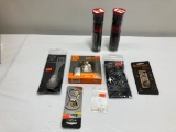 9 Items: Survival/Camping Related: Mil-Spec Emergency Blanket 84in x 54in, Pepper Spray, Survival
