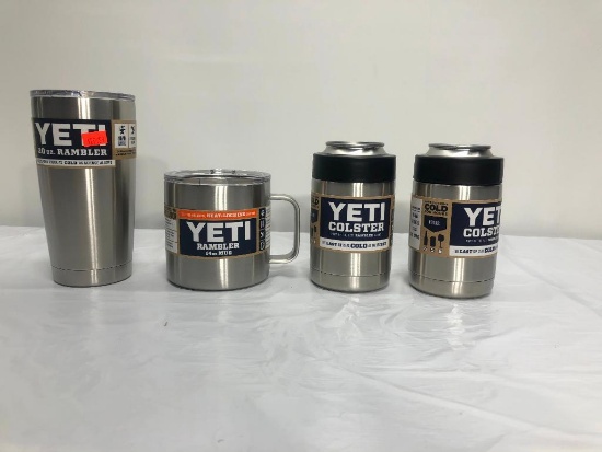 4 Items; YETI Rambler 20oz Tumbler, Rambler 14oz Mug , Colster , Stainless Steel