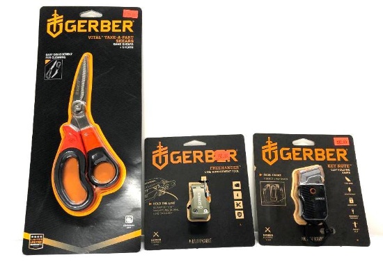 3 Items; Gerber Key Note Clip Folding Knife, Freehander Line Management Tool
