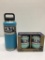 2 Items; YETI 2 Pack Rambler 10oz Wine Tumbler, Rambler 36oz Bottle, Seafoam and Reef Blue